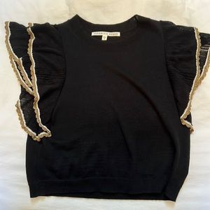 Veronica Beard ruffle shoulder sleeveless sweater.